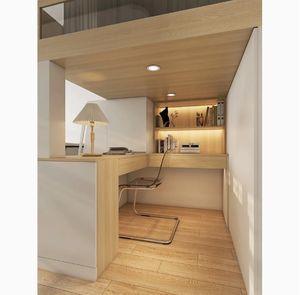 Appartement moderne adulte chambre à coucher château lit mezzanine design lit haut en bois décor avec bureau et placard - Product Image 3