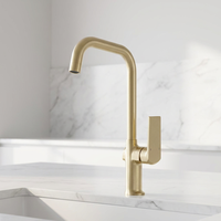 Robinet de cuisine classique moderne en laiton doré brossé, monocommande eau chaude et froide, avec cartouche céramique, à poser sur le plan, aérateur intégré