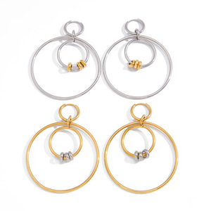 Pendientes de Aro Geométricos de Acero Inoxidable, Diseño Circular en Oro y Plata, Joyería para Uso Diario para Mujer - Product Image 5