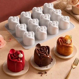 12 Cavity Rose Shape <b>Silicone</b> Mold Food Grade French Mousse Chocolate Handmade Soap DIY Home <b>Baking</b> Mould - Product Image 1