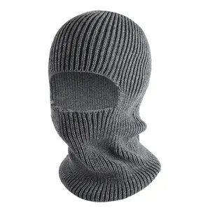 MIO नई कस्टम कढ़ाई लोगो Windproof Balaclava पूरा चेहरा गर्दन को कवर बुना हुआ टोपी सर्दियों गर्म ठोस रंग 1 छेद स्की मुखौटा