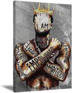 Schwarzer Mann Wand kunst Afrikanisches Plakat Schwarze Männer Ich bin befähigt König Malerei Motivations sätze Schwarze Männer Porträt