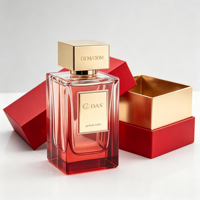 Ensemble d'emballages de luxe pour flacons de parfum carrés en verre 30ml 50ml 100ml, flacons de parfum dégradés rouges avec pompe à sertir et boîte personnalisée