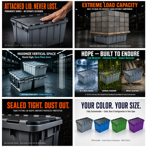 JOIN Custom Logo Industrial <strong>Plastic</strong> Attached <strong>Lid</strong> Container Reinforced Stackable Logistics Tote <strong>Bin</strong> for ASRS Automated Systems - Product Image 3