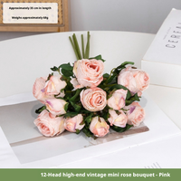 Buket Bunga Peony Mini Vintage 13 Tangkai Buatan Tangan dengan Ujung Terbakar, Bunga Sutra Artifisial Tahan Lama Ramah Lingkungan untuk Rumah/Pernikahan