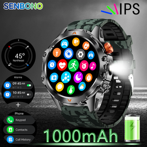 <span class=keywords><strong>Smartwatch</strong></span> SENBONO V75 con Bussola, Batteria Grande da 1000mAh, <span class=keywords><strong>Monitoraggio</strong></span> Frequenza Cardiaca e Sonno, Impermeabile IP68, <span class=keywords><strong>Smartwatch</strong></span> da Esterno per Uomo - Product Image 1