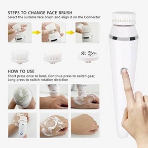 Brosse nettoyante visage rechargeable, étanche, 5 brosses en silicone à poils doux, exfoliantes pour la peau - Product Image 4