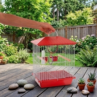 Cage à oiseaux carrée légère et simple avec toit en pignon, poignée portable, balançoire, abreuvoir, mangeoire et plateau en plastique pour petits animaux