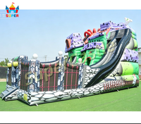 Château Gonflable Hanté en Promotion avec Toboggan Double et Aire de Jeu Extérieure pour Enfants