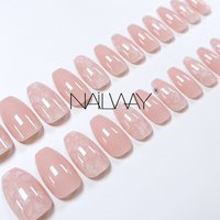 24 pièces personnalisé élégant marbre nu impression brillant moyen cercueil couverture complète presse sur ongles pour doigt pré-conçu