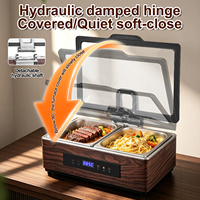 Chauffe-Plat Électrique Professionnel 6L/9L à Température Réglable, Revêtement Bois, avec Couvercle en Verre pour Buffets et Traiteurs