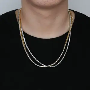 Chaîne plaquée or pour hommes, bijoux de Boutique, pendentif initiale en or, argent, or rose, or, zircone cubique, chaîne en tennis, 3mm, 1 pièce