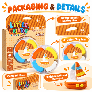 Kit de bateau à voile en argile à séchage à l'air, ensemble de pâte à modeler quatre couleurs, thème véhicule, jouet créatif pour enfants, vente en gros - Product Image 6
