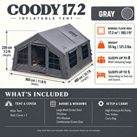 Tente gonflable Coody Familia 17.2 Air - Gris, directement de l'usine, luxe pour le glamping en plein air, protection UV, tente de camping gonflable pour l'extérieur