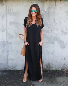 InstyleWomen-Vestido corto informal de verano con manga corta y bolsillos, traje playero holgado con volantes para mujer, cuello de pico