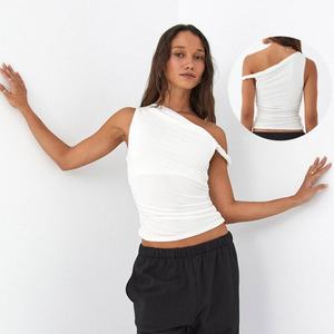 Haut court asymétrique drapé <span class=keywords><strong>sans</strong></span> bretelles pour <span class=keywords><strong>femme</strong></span>, coupe ajustée, <span class=keywords><strong>sans</strong></span> manches, froncé, style bodycon, idéal pour l'é<span class=keywords><strong>t</strong></span>é - Product Image 6
