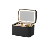 Trousse de Maquillage Professionnelle en PU avec Grande Fermeture Éclair, Organisateur Cosmétique avec Miroir LED, Rangement Antichoc Idéal pour les Voyages