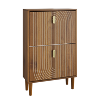 Meuble de rangement à chaussures autoportant moderne avec 2 tiroirs basculants, poignées métalliques, structure en bois de pin, meuble de rangement pour chaussures réglable pour la maison