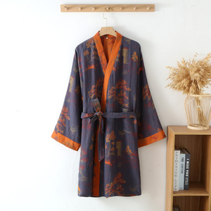 Haute qualité chemise de nuit 100% coton léger respirant Jacquard pyjamas luxe Kimono à lacets chemise de nuit printemps été peignoir - Product Image 3