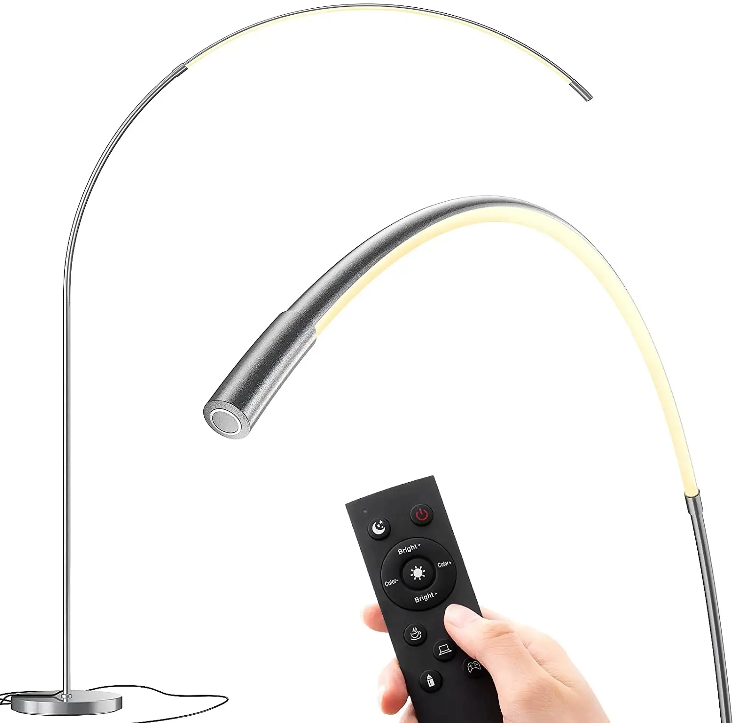 LED Arc Floor Lamp with Remote Control, Stepless Color temperatures and Brightness, Standing Lamp Dimmable Light Arching from Be