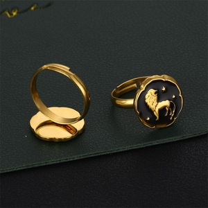 Hip Hop Zodiac Emaille <span class=keywords><strong>Ring</strong></span> Männer und Frauen Verstellbarer loser Fingerring Edelstahl Leo Libra Schmuck - Product Image 3