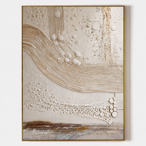 Contemporary Abstract Textured Acrylic Painting Handmade Canvas Art With Circular Patterns And Gold <b>Frame</b> Indoor <b>Wall</b> Decor - Product Image 1