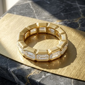 S925 Sterling <b>Silver</b> Baguette Moissanite Full <b>Eternity</b> Band 18K Gold Plated Luxury Couple Engagement Stackable <b>Ring</b> - Product Image 6
