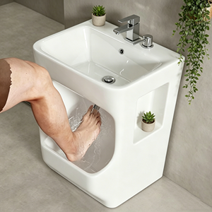 Lavabo double autoportant <span class=keywords><strong>en</strong></span> acrylique anti-rayures, au design moderne et au toucher agréable, avec égouttoir rapide, taille personnalisable, pour salle de bain - Product Image 4