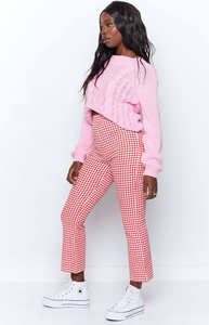 Oem produttore personalizzato di alta qualità Casual vita alta <span class=keywords><strong>rosso</strong></span> a quadri stampati pantaloni a sigaretta dritti per le donne - Product Image 5