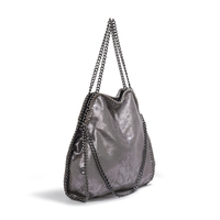 Sac Hobo Femme en Cuir PU Métallisé Brillant avec Chaîne, Grand Sac Fourre-tout à Bandoulière Souple, Sac à Main Croisé Tendance pour Soirée