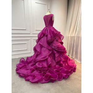 <span class=keywords><strong>Robe</strong></span> de <span class=keywords><strong>soirée</strong></span> longue à volants rose Fuchsia de haute qualité, <span class=keywords><strong>robe</strong></span> de <span class=keywords><strong>soirée</strong></span> élégante en dentelle avec nœud au dos, sans manches - Product Image 4
