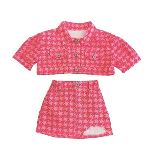 Wholesale Summer Kids Clothing Sets Good Quality Houndstooth Pattern Choli With Short Skirt Girls' Breathable Clothing Sets