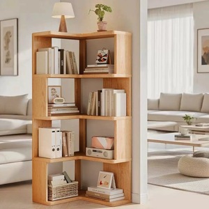 Estante de almacenamiento de madera minimalista moderno, estante esquinero para la sala de estar del hogar, gabinete de almacenamiento de madera maciza integrado en la pared. - Product Image 1