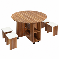 Table à manger ronde pliable multifonctionnelle avec 4 tabourets, ensemble de dinette mobile sur roulettes pour petit appartement