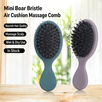 Brosse à cheveux démêlante massante avec logo personnalisé, mini airbag, poils de sanglier multicolores, poils en nylon, manche en plastique