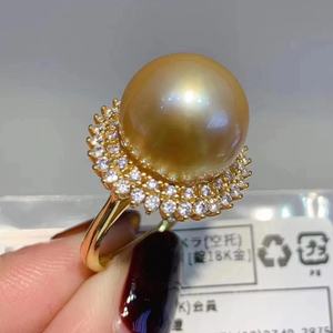 Bague en argent sterling 925 de haute qualité, perle naturelle dorée couleur reine, 12-13 mm, ronde, fabrication de précision 9K, rabat - Product Image 1