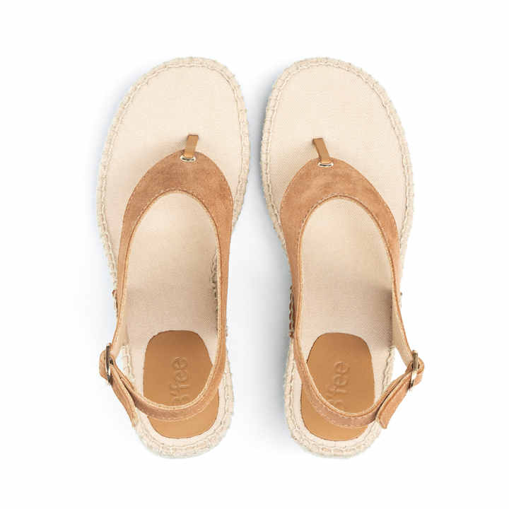OEM ODM Women's Goat Suede Espadrilles, Wedge Sandals, EVA with Jute Braid Sole, Tan, Casual Shoes, Ladies Footwear, Made in BD