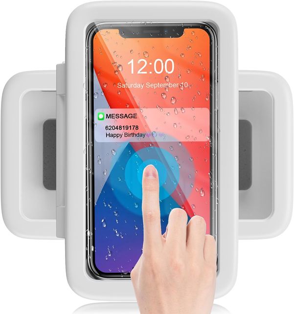Simple Easy-to-Install 360 Degree Rotating Shower Phone Holder Waterproof Plastic Wall-Mounted with Adjustment Feature Desk Use