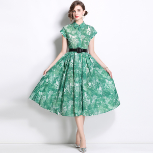<span class=keywords><strong>Mode</strong></span> dames été nouveau élégant revers à manches courtes <span class=keywords><strong>grande</strong></span> <span class=keywords><strong>taille</strong></span> robe Boutique <span class=keywords><strong>vêtements</strong></span> pour femmes en gros - Product Image 2