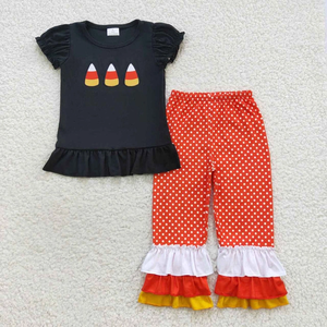 Conjunto de Ropa de Otoño para Bebés y Niños Pequeños, con Bordado de Maíz Dulce de Halloween, Manga Corta, Trajes Combinados para Hermanos - Product Image 2