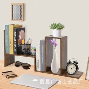 Wooden Creative <b>Shelf</b> <b>Desktop</b> Organizer 3 Layers Retro Color Standing Type Office Storage Cabinet Bookshelf Desk Divider - Product Image 3