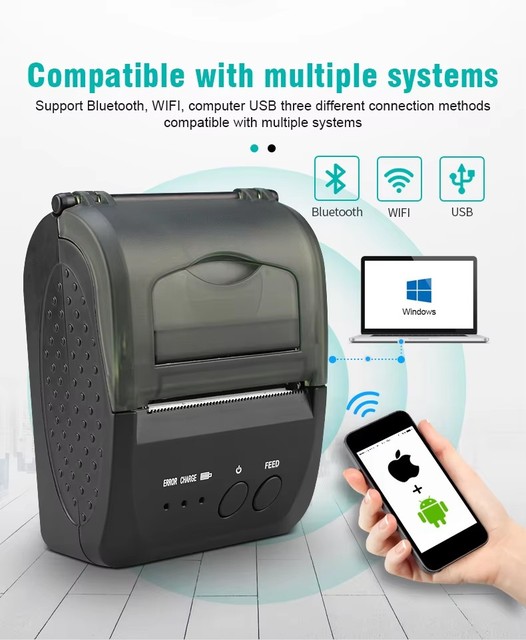 POS-5809 57x43 mm Portable Receipt Printer 2 Inches Direct Thermal Barcode Label Printer 2-in-one Widely Use in Retail Shops