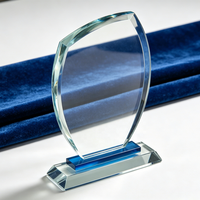 Trophée sportif personnalisable en verre cristal écologique gravé au laser pour enfants - Plaque de récompense bleu clair