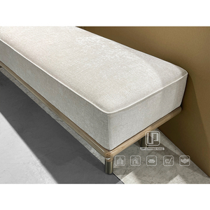 Luxury Modern Hotel Apartment Villa Living Room Furniture Fabric <b>Ottoman</b> <b>Stool</b> Beige Curve Rectangle <b>Stool</b> <b>Ottoman</b> <b>Stool</b> Beige - Product Image 4