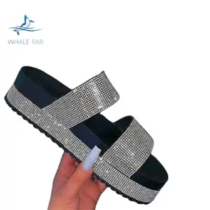 JY Sandal untuk Wanita dan Wanita, Sepatu Kasual Roma Musim Panas Sandal Liburan Pantai Sol Tebal Sepatu Hak Tinggi Berkilau