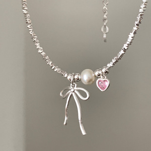 Joyería de moda al por mayor estilo Ballet collar de perlas mujeres verano <span class=keywords><strong>Rosa</strong></span> corazón circón arco collar pulsera - Product Image 5