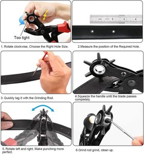 Vente chaude Kit de rivets à pression en acier réglables de qualité DIY, <span class=keywords><strong>pince</strong></span> à perforer pour cuir, pour ceintures, vêtements, trous, vente en gros - Product Image 6