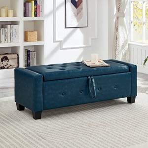 <span class=keywords><strong>Banc</strong></span> de rangement ottoman <span class=keywords><strong>bleu</strong></span> antique en similicuir avec cadre en bois, à rabat, capitonné, pour la fin du lit, la chambre, l'entrée ou le couloir - Product Image 2