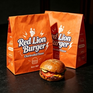 Bolsa de Papel Kraft Marrón y Blanca Reciclable con Logotipo Personalizado, Sin Asas, Bolsa de Papel SOS para Hamburguesas, Comida Rápida, Panadería, Comida para Llevar - Product Image 1