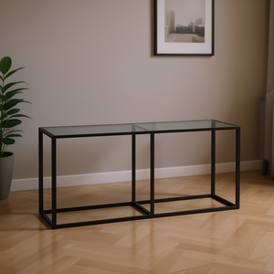 Large Simplistic Black Tempered Glass Console <b>Table</b> Modern Living Room Furniture - Product Image 2